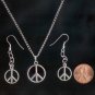 Silver Tone Peace Pendant Necklace & Earrings Set