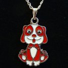 Red & White Dog Silver Tone Pendant Necklace