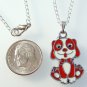Red & White Dog Silver Tone Pendant Necklace