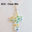 Millefiori Cross Sterling Silver Necklace - Clear Mix Color