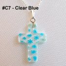 Millefiori Cross Sterling Silver Necklace - Clear Blue