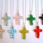 Millefiori Cross Sterling Silver Necklace - Clear Yellow