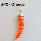 Silver Tone Millefiori Glass Pendant Necklace - Orange