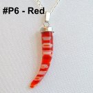 Silver Tone Millefiori Glass Pendant Necklace - Red