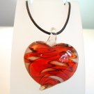 Red Heart Lampwork Glass Pendant on Leather Cord in Gift Box