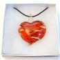 Red Heart Lampwork Glass Pendant on Leather Cord in Gift Box
