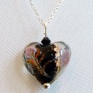 Sterling Silver Lampwork Glass Necklace - Black with Jet Crystal