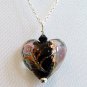 Sterling Silver Lampwork Glass Necklace - Black with Jet Crystal