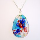 Teardrop Millefiori Glass Pendant Sterling Silver Necklace in Gift Box