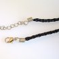 Silver Tone Large Cross Pendant on Braided Leather Cord