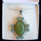 GREEN CHALCEDONY 925 SILVER PENDANT 24" NECKLACE IN BOX
