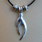 Silver Tone Pendant Genuine Leather Necklace