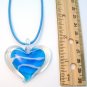 Heart Lampwork Glass Pendant - Blue stripe