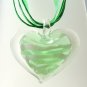 Heart Lampwork Glass Pendant Necklace - Light Green Stripe