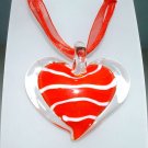 Heart Lampwork Glass Pendant Necklace - Red Stripe