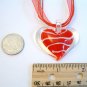 Heart Lampwork Glass Pendant Necklace - Red Stripe