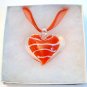 Heart Lampwork Glass Pendant Necklace - Red Stripe