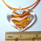 Heart Lampwork Glass Pendant - Orange stripe