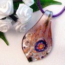 Purple Foil Teardrop Lampwork Glass Pendant Necklace