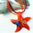 Red Starfish Lampwork Glass Pendant Necklace