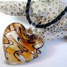 Amber and White Heart Lampwork Glass Pendant Necklace
