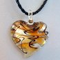 Amber and White Heart Lampwork Glass Pendant Necklace