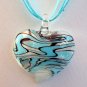 Light Blue and White Heart Lampwork Glass Pendant Necklace