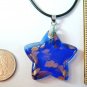 Blue and Gold Star Lampwork Glass Pendant Necklace