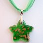 Green and Gold Star Lampwork Glass Pendant Necklace