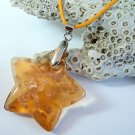 Light Amber and Gold Star Lampwork Glass Pendant Necklace