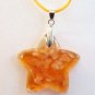 Light Amber and Gold Star Lampwork Glass Pendant Necklace