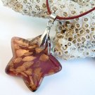 Purple and Gold Star Lampwork Glass Pendant Necklace