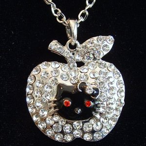 Large Apple Hello Kitty Rhinestone Pendant Necklace