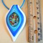 Large Lampwork Glass Pendant Necklace - Blue & White