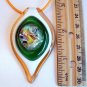 Large Lampwork Glass Pendant Necklace - Orange & Green