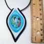 Large Lampwork Glass Pendant Necklace - Blue, White & Black