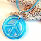 1 1/2" Blue Peace Sign Foil Glass Pendant Necklace