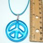 1 1/2" Blue Peace Sign Foil Glass Pendant Necklace