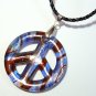 2" Peace Sign Lampwork Glass Pendant Necklace - Dark Blue base