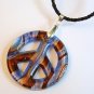 2" Peace Sign Lampwork Glass Pendant Necklace - Dark Blue base
