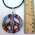 2" Peace Sign Lampwork Glass Pendant Necklace - Dark Blue base