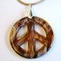 2" Peace Sign Lampwork Glass Pendant Necklace - Amber base