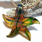 Amber Starfish Lampwork Glass Pendant Necklace