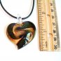 Heart Lampwork Glass Pendant Leather Cord Necklace - Green Swirl on Gold
