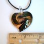 Heart Lampwork Glass Pendant Leather Cord Necklace - Green Swirl on Gold