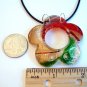 Flower Lampwork Glass Pendant Leather Cord Necklace - Red, Green & Gold