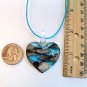 Heart Lampwork Glass Pendant Necklace - Blue, Black, Silver