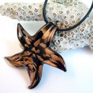 Black and Gold Starfish Lampwork Glass Pendant Necklace