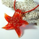 Red and Gold Starfish Lampwork Glass Pendant Necklace