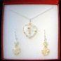 Sterling Silver Heart Millefiori Glass Necklace & Earrings Set -  Yellow on Clear